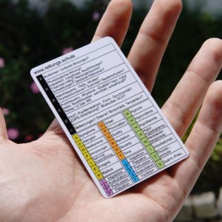 PVC-Taschenkarte mit Rettungsdienst Schemata! xABCDE, SAMPLER, OPQRST, GCS usw.